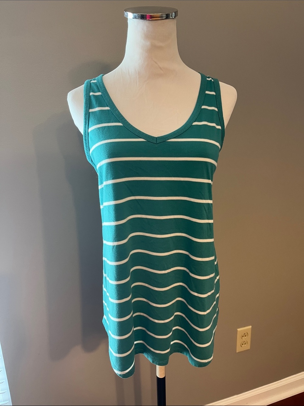 a.n.a Teal and White Striped V-Neck Tank